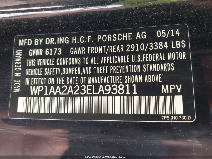 2014 Porsche Cayenne VIN WP1AA2A23ELA93811 IAAI salvage auction — FRONT & REAR, Salvage (Ohio), sold $2,650 on 2026-07-29 (photo 9)