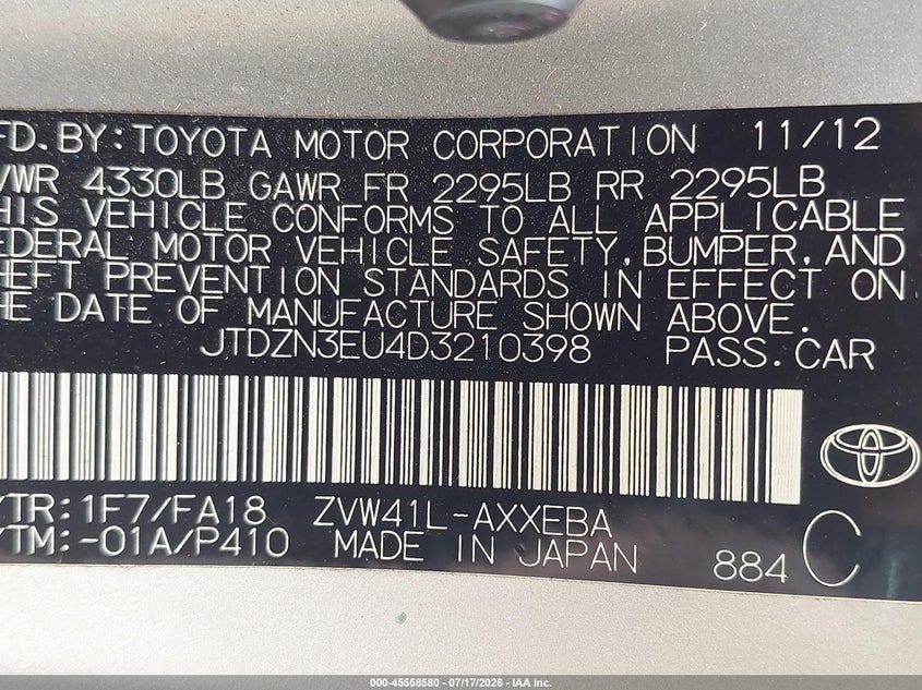 2013 Toyota Prius v VIN JTDZN3EU4D3210398 IAAI salvage auction — NORMAL WEAR, Clear-Dealer Only (West Virginia), sold $1,450 on 2026-07-23 (photo 9)