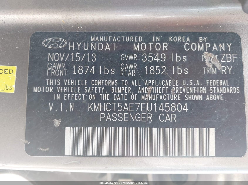 2014 Hyundai Accent VIN KMHCT5AE7EU145804 IAAI salvage auction — FRONT END, Clear (Florida), sold $375 on 2026-07-29 (photo 9)
