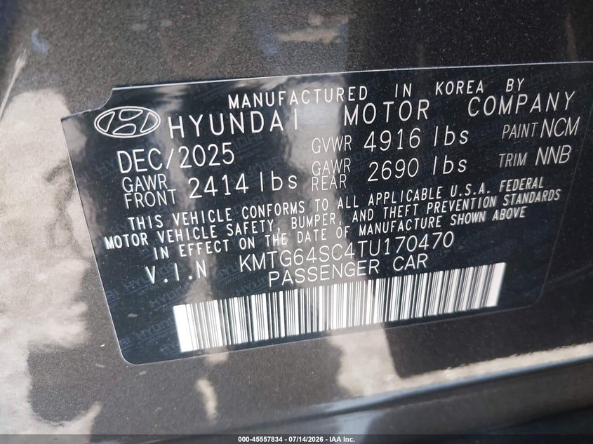 2026 Genesis G70 VIN KMTG64SC4TU170470 IAAI salvage auction — SIDE, Salvage Title, sold $16,225 on 2026-08-19 (photo 9)