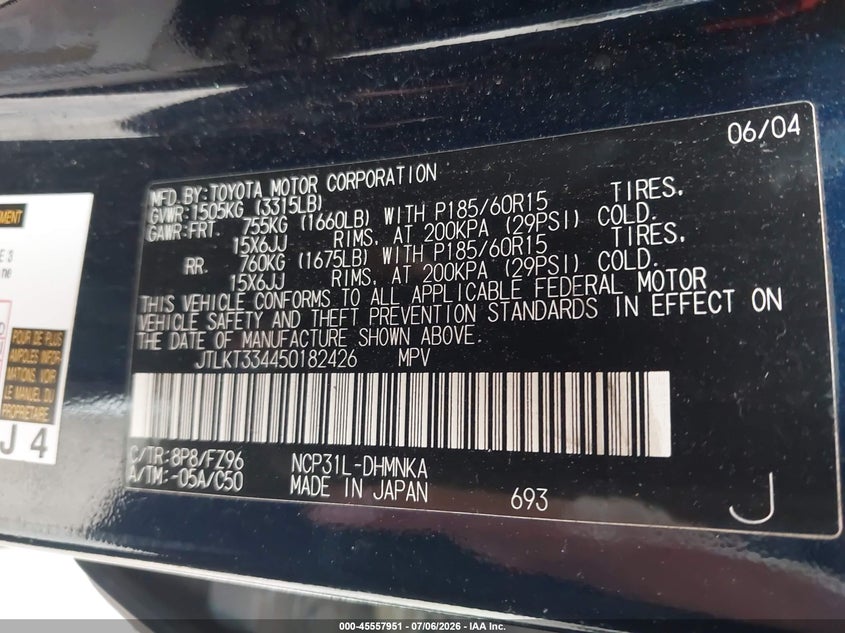 2005 Scion Xb VIN JTLKT334450182426 IAAI salvage auction — NORMAL WEAR, Clear (Maryland), sold $300 on 2026-07-29 (photo 9)