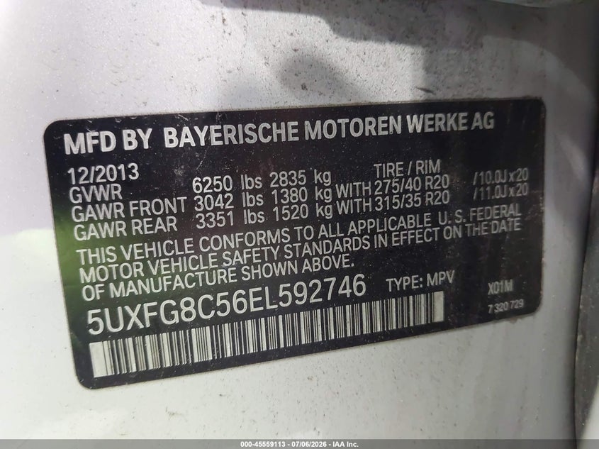 2014 BMW X6 VIN 5UXFG8C56EL592746 IAAI salvage auction — SUSPENSION, Salvage Title, sold $2,200 on 2026-07-19 (photo 9)