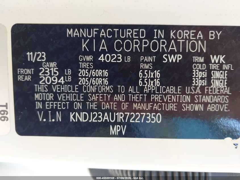 2024 Kia Soul VIN KNDJ23AU1R7227350 IAAI salvage auction — HAIL, Wait Title, sold $7,900 on 2026-08-19 (photo 9)