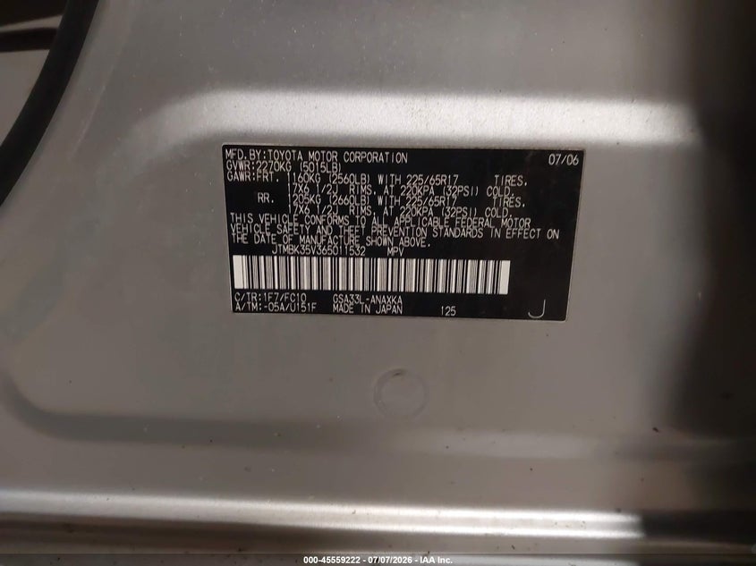2006 Toyota Rav4 VIN JTMBK35V365011532 IAAI salvage auction — NORMAL WEAR, Clear (Montana), sold $600 on 2026-07-29 (photo 9)