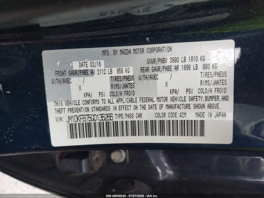 2016 Mazda Cx-3 VIN JM1DKFB75G0135266 IAAI salvage auction — NORMAL WEAR, Clear (Massachusetts), sold $4,750 on 2026-07-10 (photo 9)