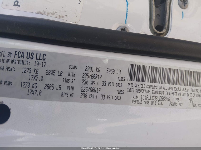 2018 Jeep Cherokee VIN 1C4PJLCB2JD568061 IAAI salvage auction — REAR END, Original (Texas), sold $2,050 on 2026-09-11 (photo 9)