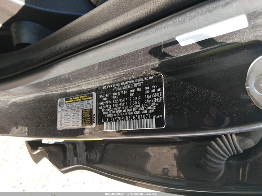 2018 Hyundai Santa fe VIN 5XYZU3LB3JG504077 IAAI salvage auction — FRONT END, Salvage Title, sold $1,850 on 2026-08-01 (photo 9)