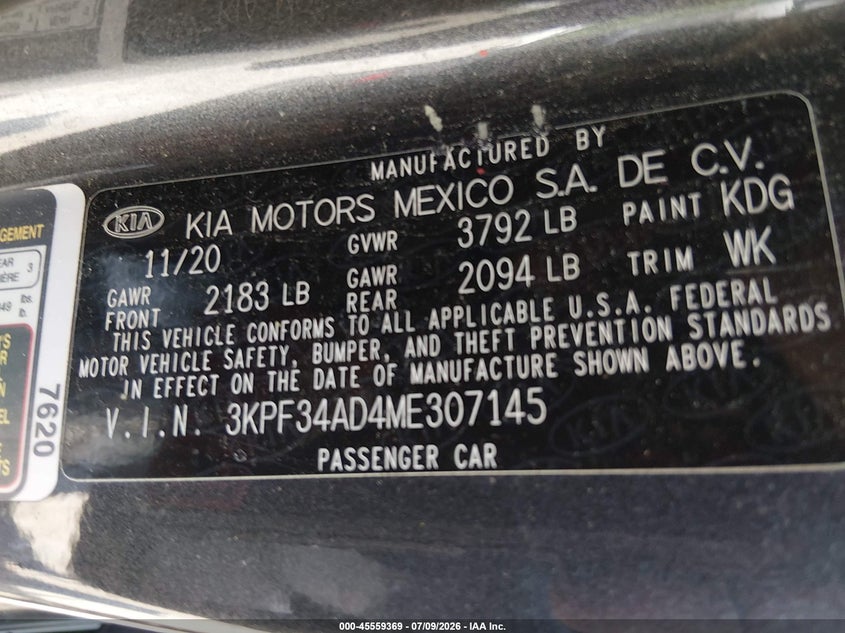 2021 Kia Forte VIN 3KPF34AD4ME307145 IAAI salvage auction — REAR END, Salvage (Ohio), sold $4,875 on 2026-08-25 (photo 9)