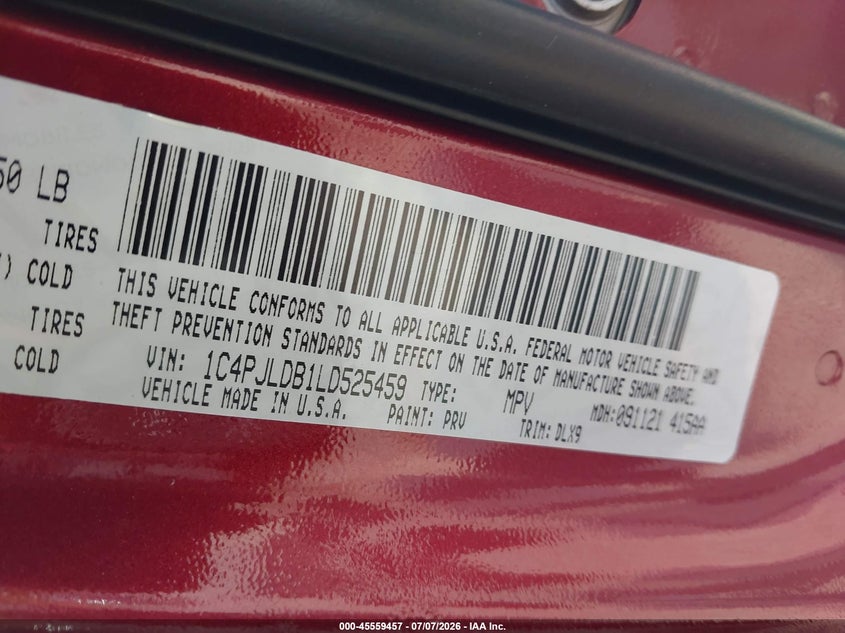 2020 Jeep Cherokee VIN 1C4PJLDB1LD525459 IAAI salvage auction — REAR END, Clear (Michigan), sold $2,350 on 2026-08-22 (photo 9)