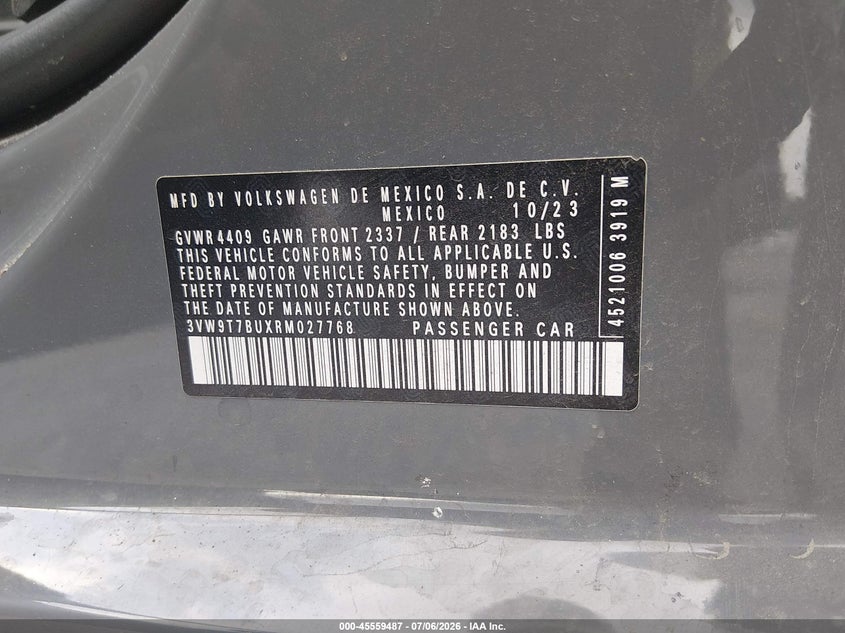 2024 Volkswagen Jetta VIN 3VW9T7BUXRM027768 IAAI salvage auction — LEFT SIDE, Wait Title, sold $9,000 on 2026-08-24 (photo 9)