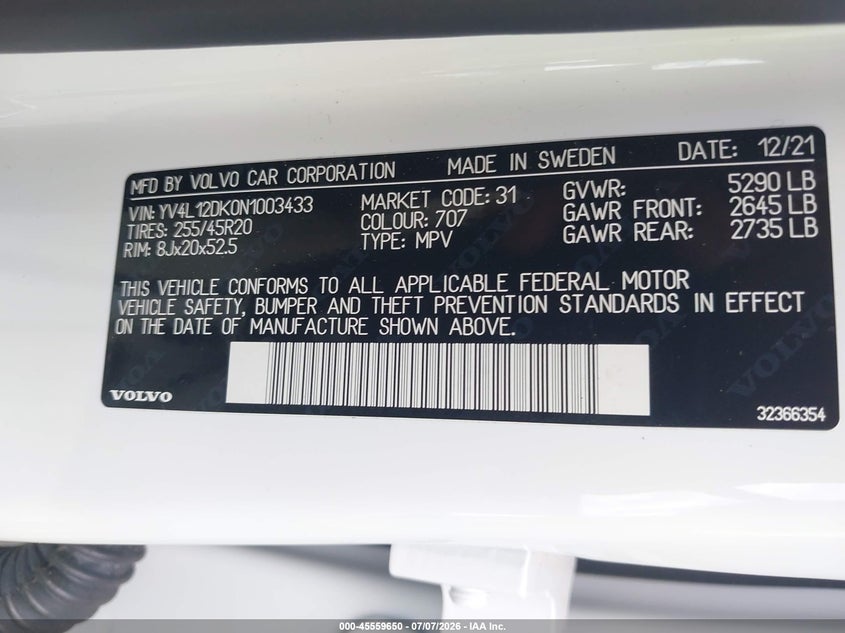 2022 Volvo Xc60 VIN YV4L12DK0N1003433 IAAI salvage auction — REAR END, Salvage Title, sold $8,500 on 2026-08-02 (photo 9)