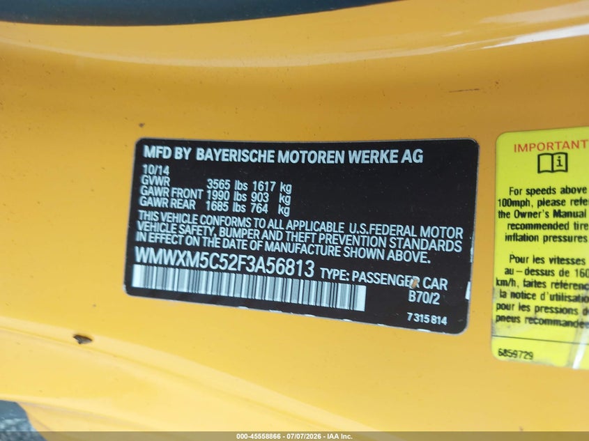 2015 Mini Hard top VIN WMWXM5C52F3A56813 IAAI salvage auction — RIGHT FRONT, Clear (Arizona), sold $875 on 2026-07-16 (photo 9)
