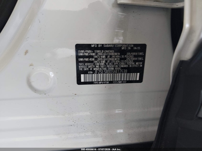2025 Subaru Forester VIN JF2SLSRD0SH412538 IAAI salvage auction — FRONT END, Salvage Title, sold $12,100 on 2026-08-01 (photo 9)