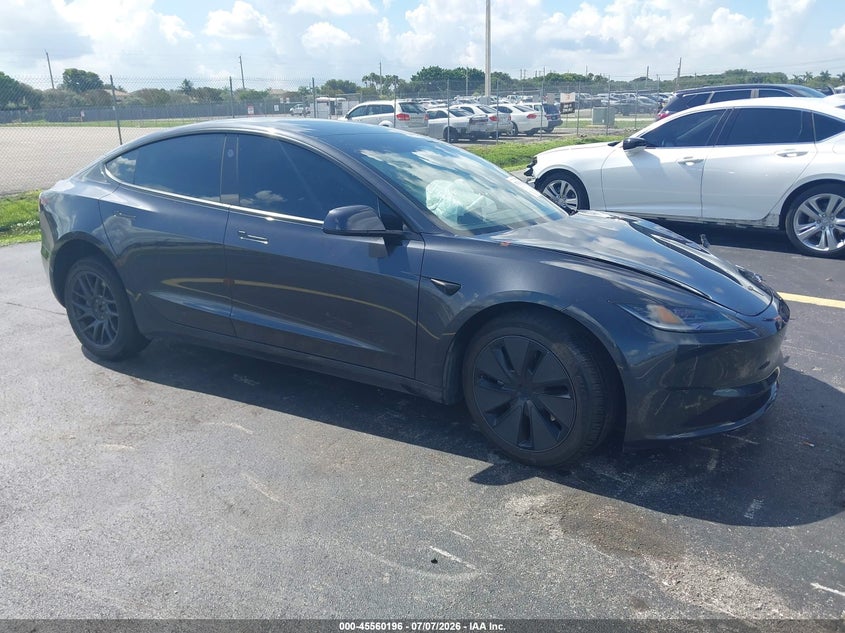2026 Tesla Model 3 VIN 5YJ3E1EA5TF117536 IAAI salvage auction — LEFT FRONT, Certificate Of Destruction (Florida), sold $12,000 on 2026-08-02 (photo 1)