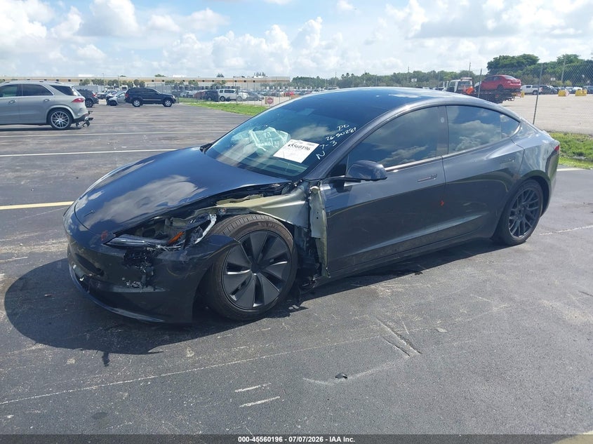 2026 Tesla Model 3 VIN 5YJ3E1EA5TF117536 IAAI salvage auction — LEFT FRONT, Certificate Of Destruction (Florida), sold $12,000 on 2026-08-02 (photo 2)