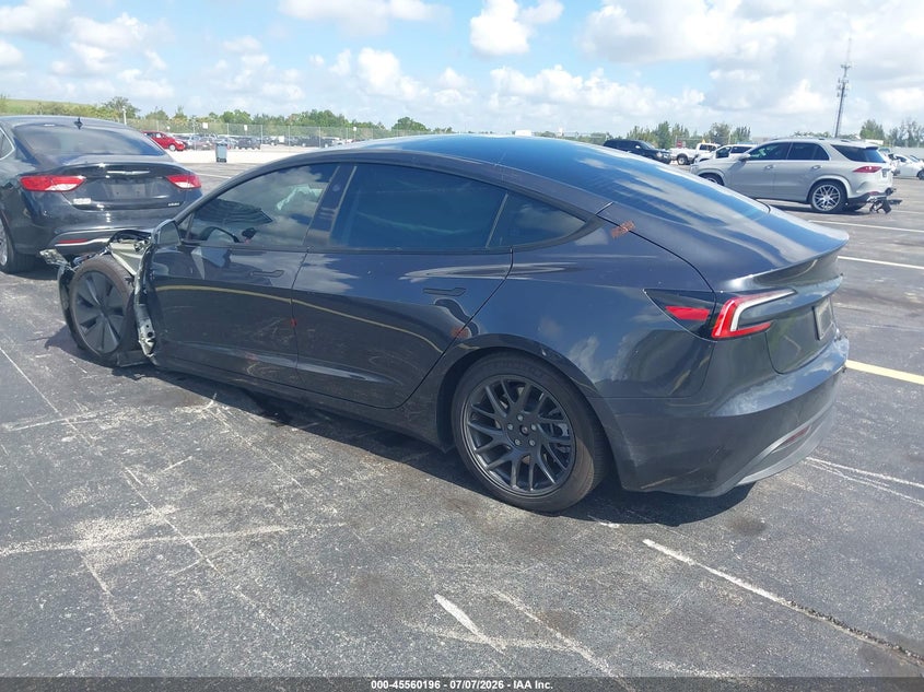 2026 Tesla Model 3 VIN 5YJ3E1EA5TF117536 IAAI salvage auction — LEFT FRONT, Certificate Of Destruction (Florida), sold $12,000 on 2026-08-02 (photo 3)