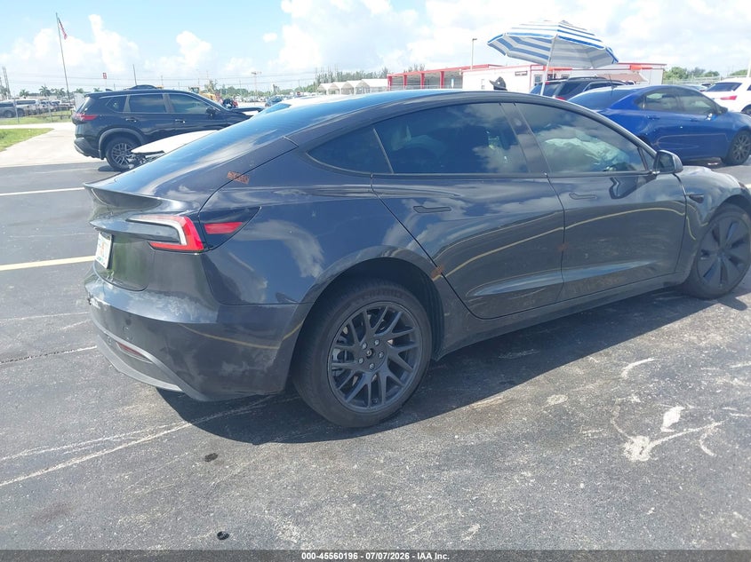 2026 Tesla Model 3 VIN 5YJ3E1EA5TF117536 IAAI salvage auction — LEFT FRONT, Certificate Of Destruction (Florida), sold $12,000 on 2026-08-02 (photo 4)