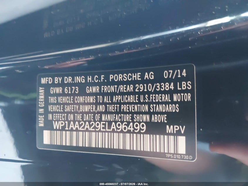 2014 Porsche Cayenne VIN WP1AA2A29ELA96499 IAAI salvage auction — LEFT SIDE, Salvage (California), sold $3,000 on 2026-08-01 (photo 9)