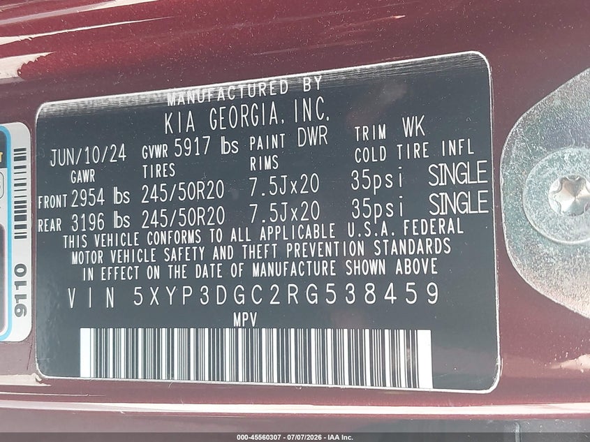 2024 Kia Telluride VIN 5XYP3DGC2RG538459 IAAI salvage auction — FRONT END, Salvage (Indiana), sold $15,000 on 2026-08-28 (photo 9)
