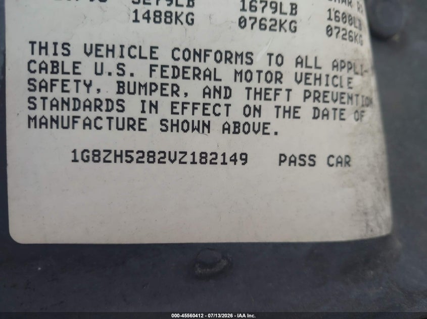 1997 Saturn Sl VIN 1G8ZH5282VZ182149 IAAI salvage auction — NORMAL WEAR, Clear - Dealer Only (California), sold $150 on 2026-08-01 (photo 9)