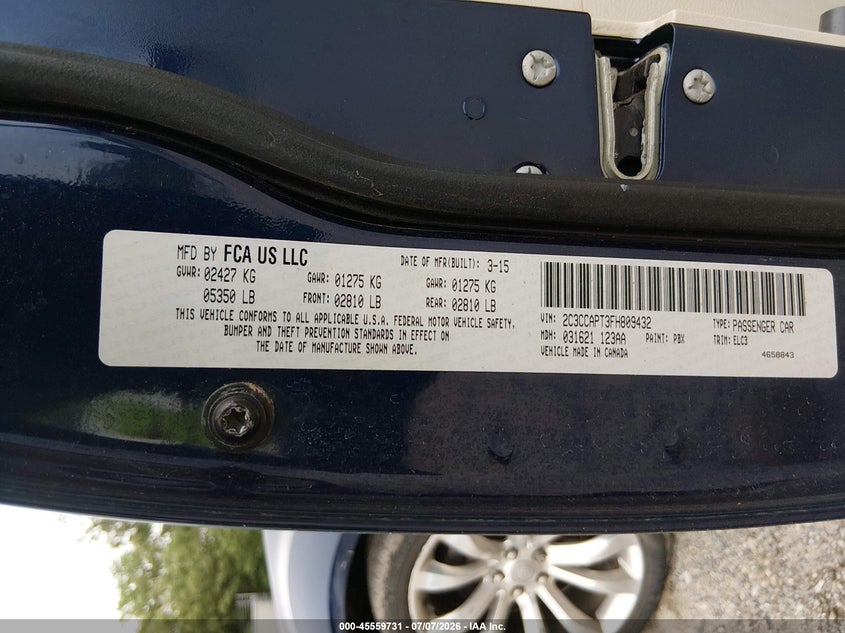 2015 Chrysler 300c VIN 2C3CCAPT3FH809432 IAAI salvage auction — NORMAL WEAR, Clear (New Jersey), sold $7,100 on 2026-07-14 (photo 9)