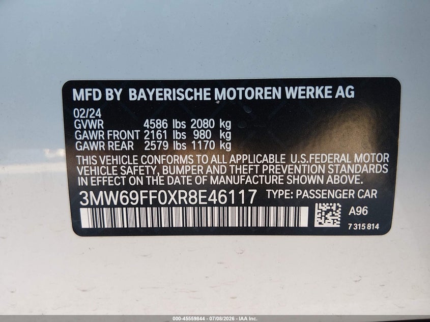2024 BMW 3er VIN 3MW69FF0XR8E46117 IAAI salvage auction — RIGHT SIDE, Wait Title, sold $17,300 on 2026-09-22 (photo 9)