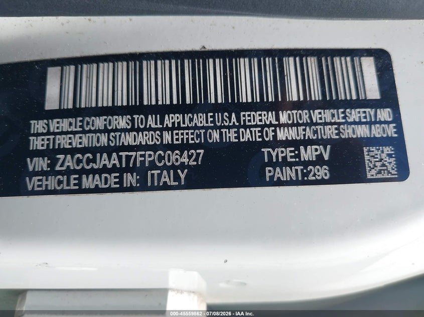 2015 Jeep Renegade VIN ZACCJAAT7FPC06427 IAAI salvage auction — FRONT END, Salvage (Ohio), sold $750 on 2026-08-18 (photo 9)