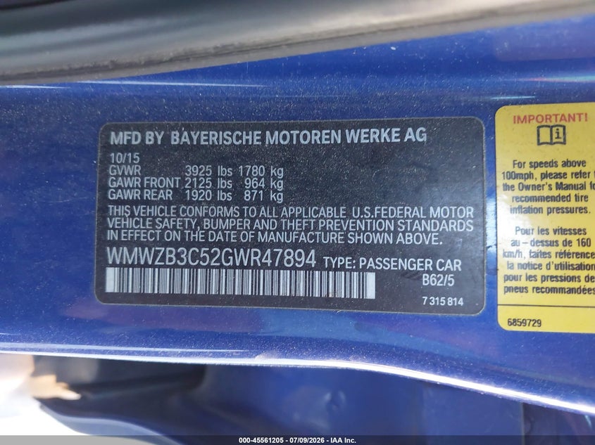 2016 Mini Countryman VIN WMWZB3C52GWR47894 IAAI salvage auction — NORMAL WEAR, Original (Texas), sold $1,600 on 2026-07-29 (photo 9)