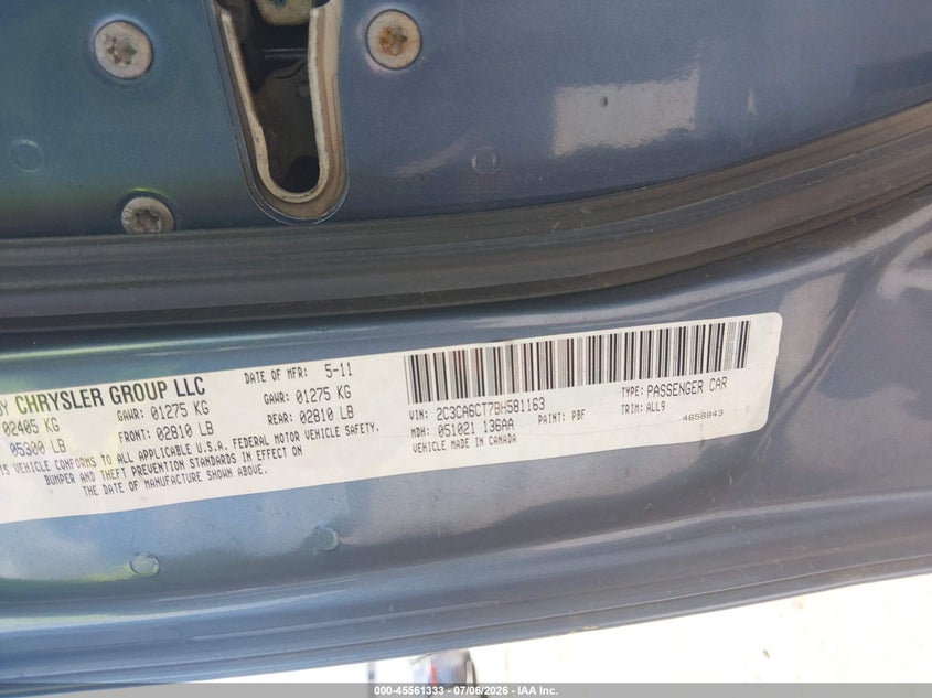 2011 Chrysler 300 VIN 2C3CA6CT7BH581163 IAAI salvage auction — FRONT END, Salvage (Texas), sold $25 on 2026-08-01 (photo 9)