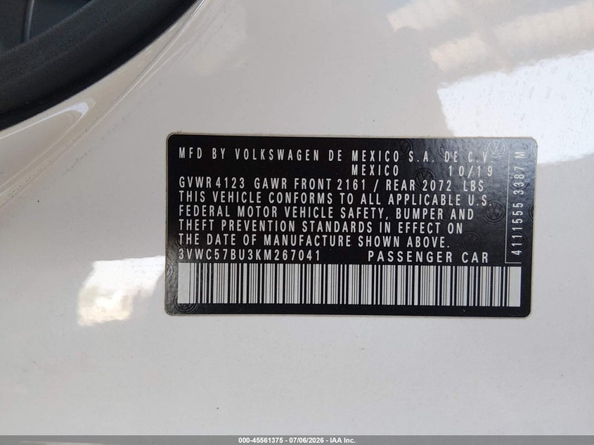 2019 Volkswagen Jetta VIN 3VWC57BU3KM267041 IAAI salvage auction — SIDE, Salvage Title, sold $4,000 on 2026-07-28 (photo 9)
