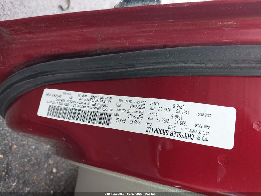 2014 Chrysler Town & country VIN 2C4RC1BG1ER164028 IAAI salvage auction — NORMAL WEAR, Clear (Massachusetts), sold $675 on 2026-07-19 (photo 9)