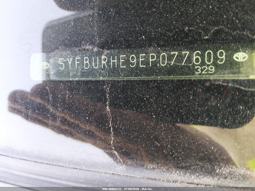 2014 Toyota Corolla VIN 5YFBURHE9EP077609 IAAI salvage auction — NORMAL WEAR, Original (Texas), sold $1,700 on 2026-07-29 (photo 9)