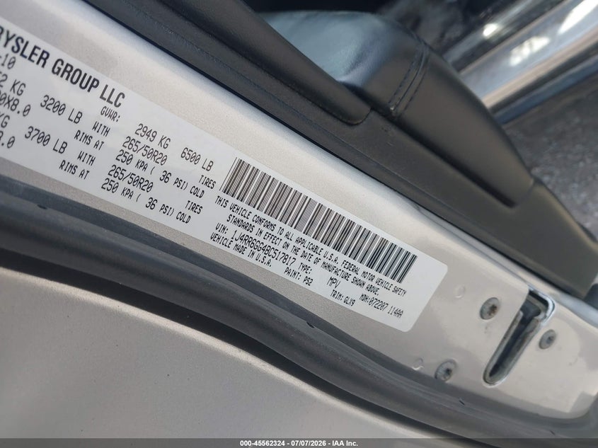 2011 Jeep Grand cherokee VIN 1J4RR6GG4BC517817 IAAI salvage auction — NORMAL WEAR, Clear (Wisconsin), sold $850 on 2026-07-18 (photo 9)