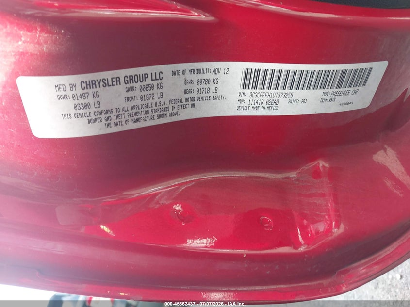 2013 Fiat 500 VIN 3C3CFFFH1DT573255 IAAI salvage auction — NORMAL WEAR, Clear (Virginia), sold $1,125 on 2026-08-19 (photo 9)