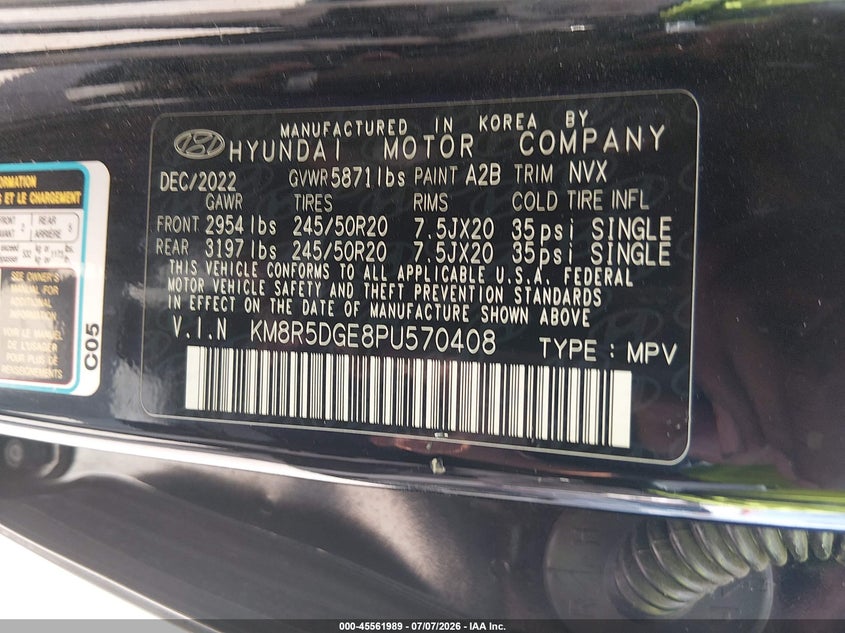 2023 Hyundai Palisade VIN KM8R5DGE8PU570408 IAAI salvage auction — FRONT END, Salvage (Arizona), sold $25 on 2026-07-30 (photo 9)