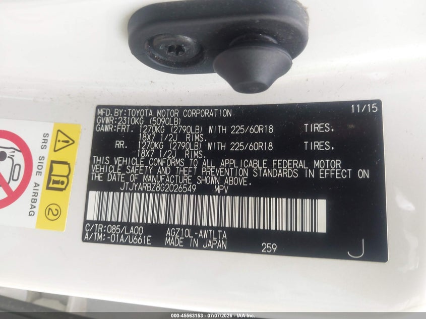 2016 Lexus Nx VIN JTJYARBZ8G2026549 IAAI salvage auction — FRONT END, Salvage - Greater Than 75% (Maryland), sold $5,700 on 2026-08-01 (photo 9)