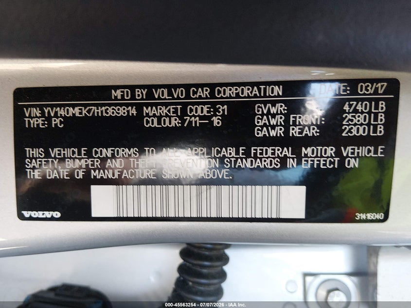 2017 Volvo V60 VIN YV140MEK7H1369814 IAAI salvage auction — SUSPENSION, Salvage (Georgia), sold $650 on 2026-08-02 (photo 9)