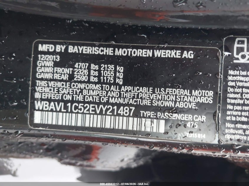 2014 BMW X1 VIN WBAVL1C52EVY21487 IAAI salvage auction — NORMAL WEAR, Clear (New Jersey), sold $1,200 on 2026-07-22 (photo 9)