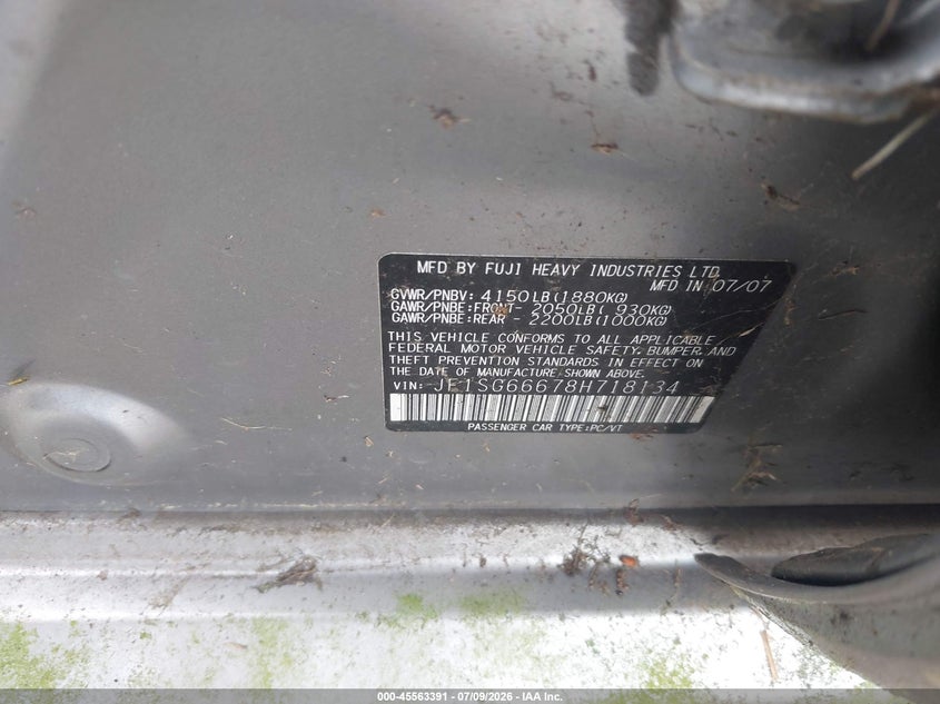 2008 Subaru Forester VIN JF1SG66678H718134 IAAI salvage auction — NORMAL WEAR, Clear (Pennsylvania), sold $475 on 2026-07-31 (photo 9)