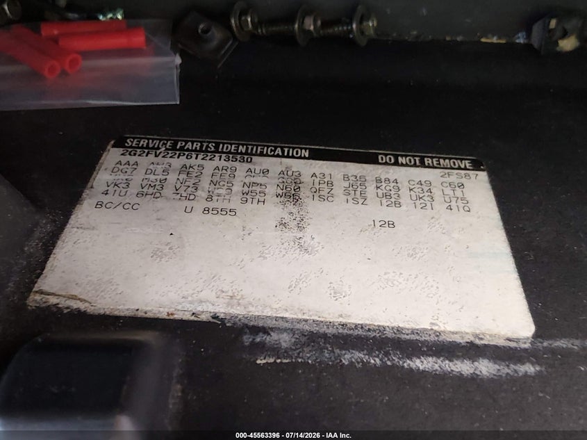 1996 Pontiac Firebird VIN 2G2FV22P6T2213530 IAAI salvage auction — NORMAL WEAR, Repossession Paperwork (Georgia), sold $375 on 2026-08-20 (photo 9)