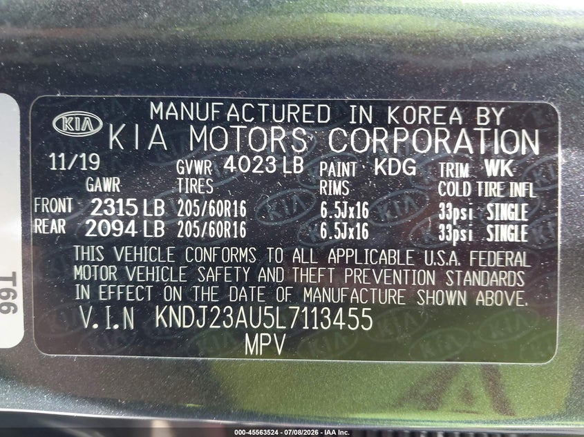 2020 Kia Soul VIN KNDJ23AU5L7113455 IAAI salvage auction — FRONT END, Salvage Title, sold $1,200 on 2026-08-02 (photo 9)
