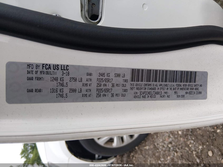 2018 Dodge Journey VIN 3C4PDCAB3JT348013 IAAI salvage auction — NORMAL WEAR, Clear (New York), sold $425 on 2026-07-23 (photo 9)