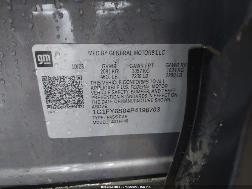 2023 Chevrolet Bolt euv VIN 1G1FY6S04P4196703 IAAI salvage auction — FRONT END, Salvage Title, sold $7,000 on 2026-07-26 (photo 9)