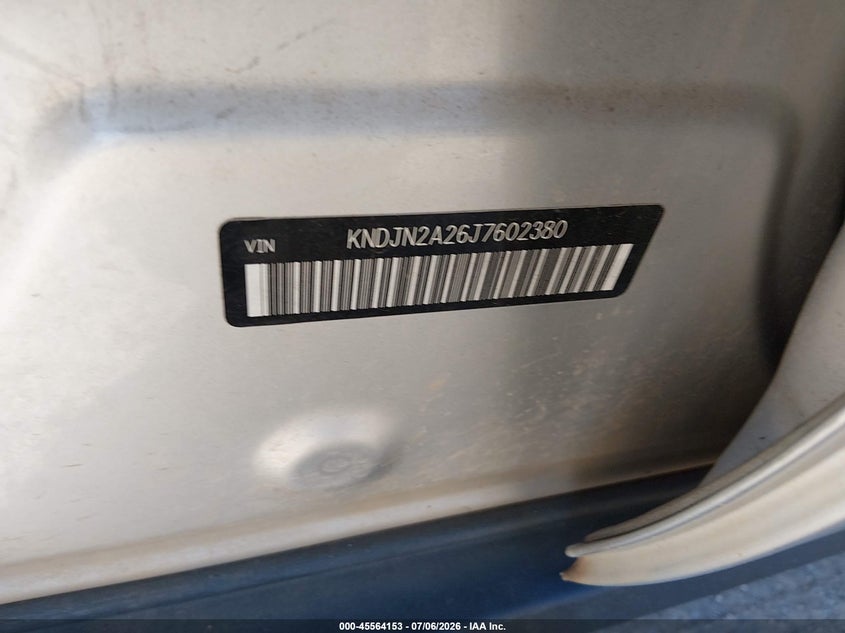 2018 Kia Soul VIN KNDJN2A26J7602380 IAAI salvage auction — MECHANICAL, Salvage Title, sold $1,150 on 2026-07-22 (photo 9)