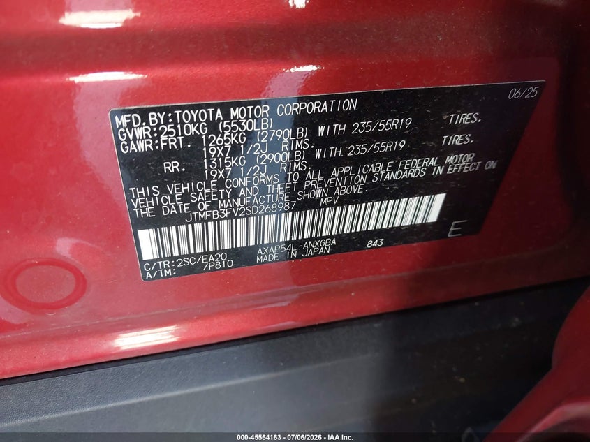 2025 Toyota Rav 4 VIN JTMFB3FV2SD268987 IAAI salvage auction — FRONT END, Salvage Title, sold $15,000 on 2026-07-23 (photo 9)