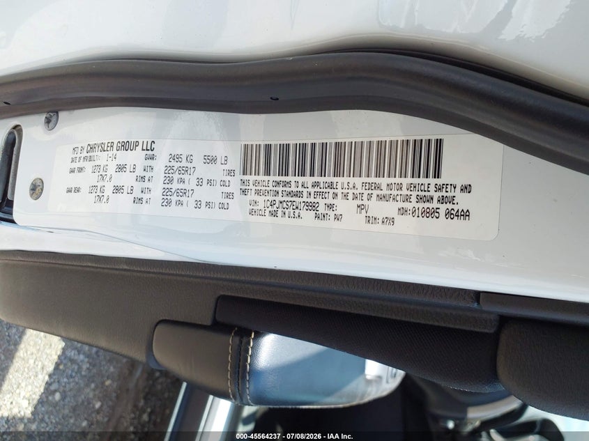 2014 Jeep Cherokee VIN 1C4PJMCS7EW179982 IAAI salvage auction — NORMAL WEAR, Clear (Wisconsin), sold $1,050 on 2026-07-25 (photo 9)