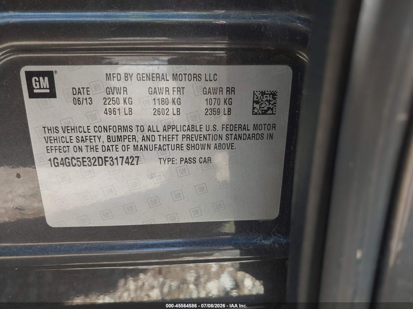 2013 Buick Lacrosse VIN 1G4GC5E32DF317427 IAAI salvage auction — LEFT FRONT, Salvage (Illinois), sold $500 on 2026-09-13 (photo 9)