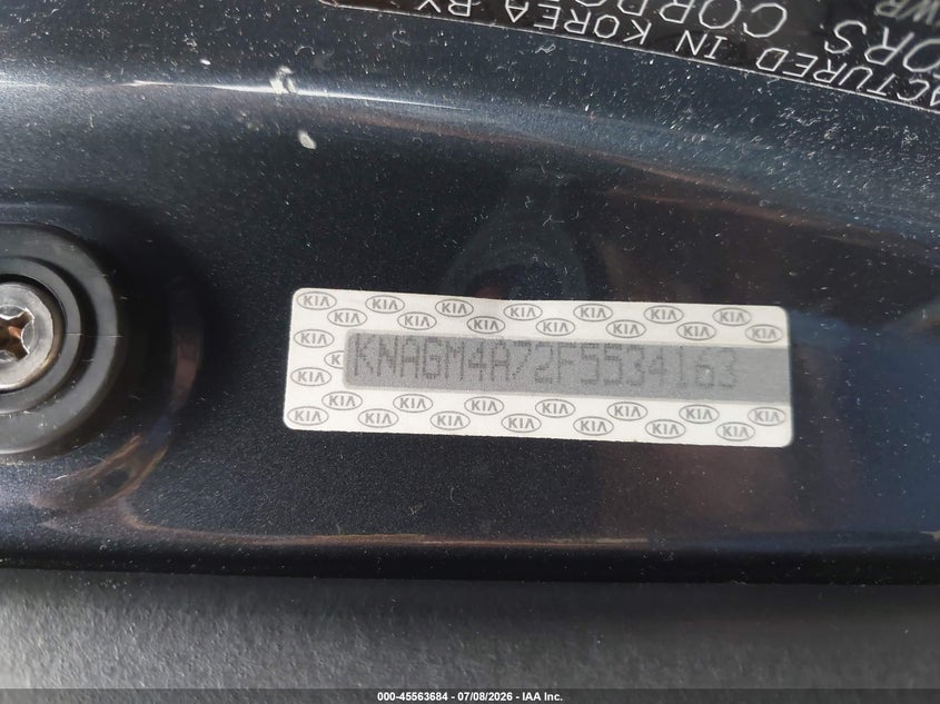 2015 Kia Optima VIN KNAGM4A72F5534163 IAAI salvage auction — FRONT END, Salvage - Greater Than 75% (Maryland), sold $325 on 2026-07-22 (photo 9)