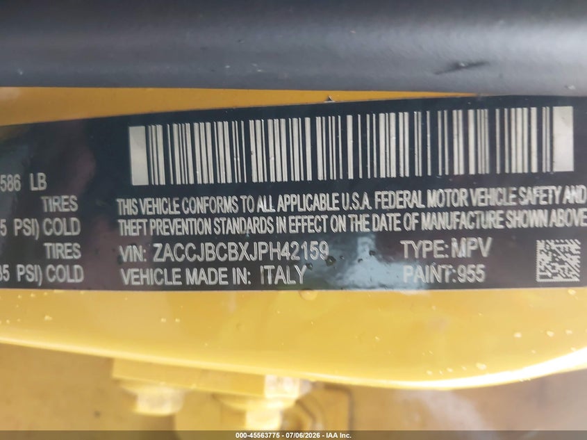 2018 Jeep Renegade VIN ZACCJBCBXJPH42159 IAAI salvage auction — NORMAL WEAR, Clear (New York), sold $4,675 on 2026-07-14 (photo 9)