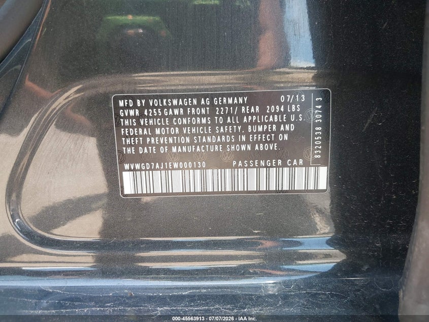 2014 Volkswagen Gti VIN WVWGD7AJ1EW000130 IAAI salvage auction — REAR END, Salvage (Iowa), sold $25 on 2026-07-29 (photo 9)